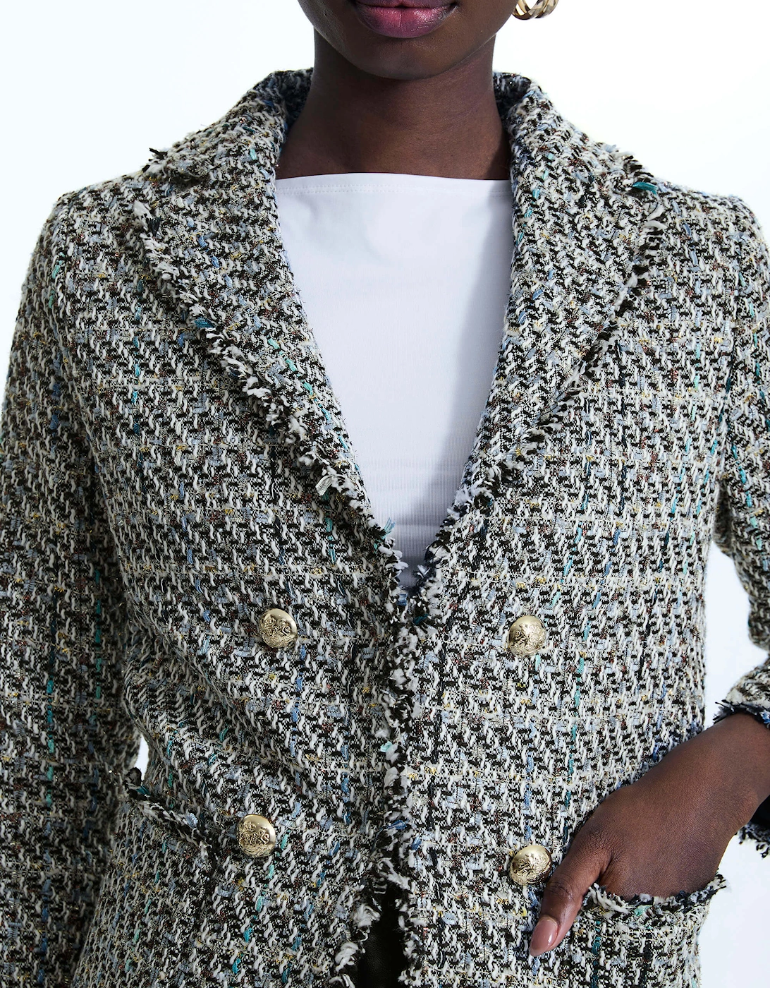 Tweed Detail Blazer Black