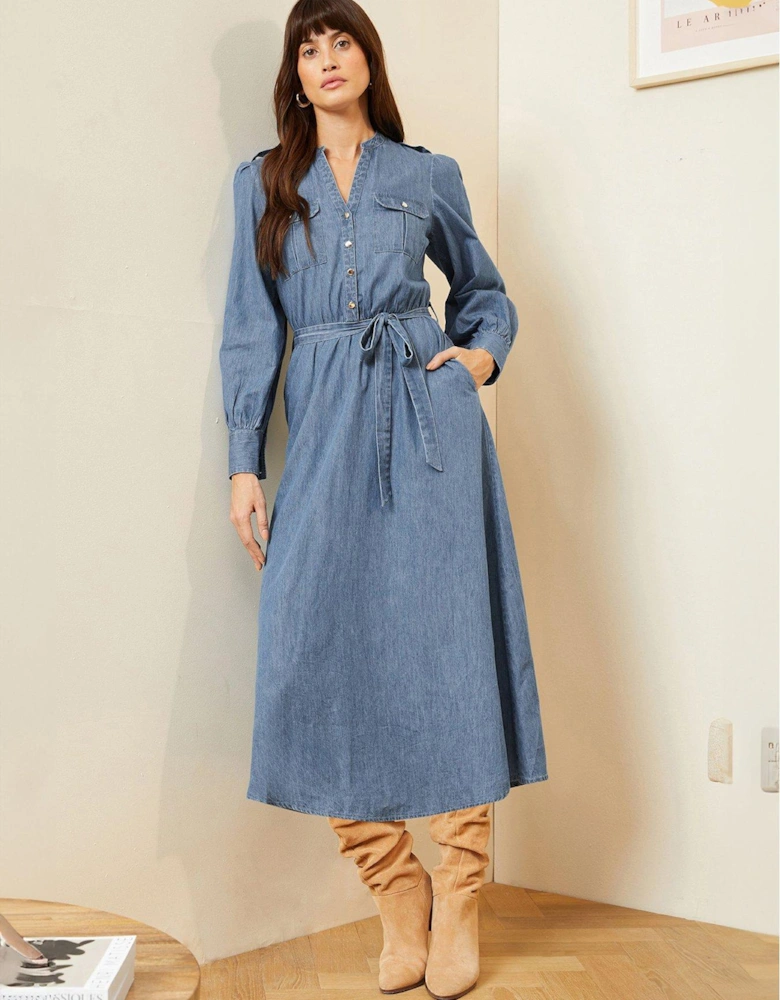 Long Sleeve Utility Dress-blue