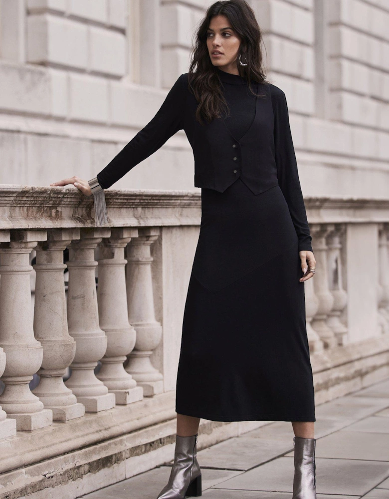 Black Waistcoat Midi Dress