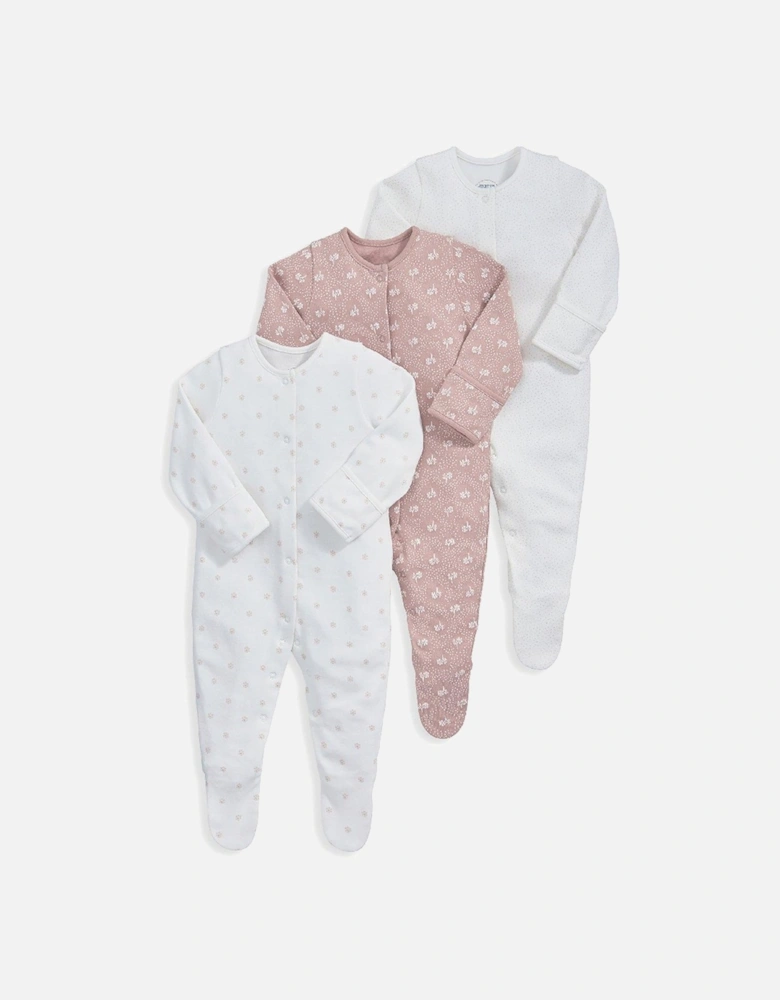 Baby Girls 3 Pack Block Print Sleepsuits - Pink