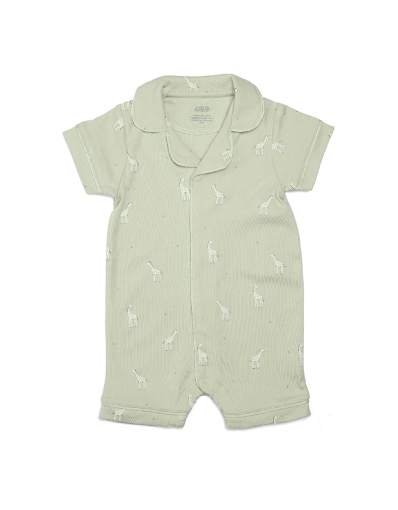 Baby Boys Giraffe Collar Pyjama Romper - Green