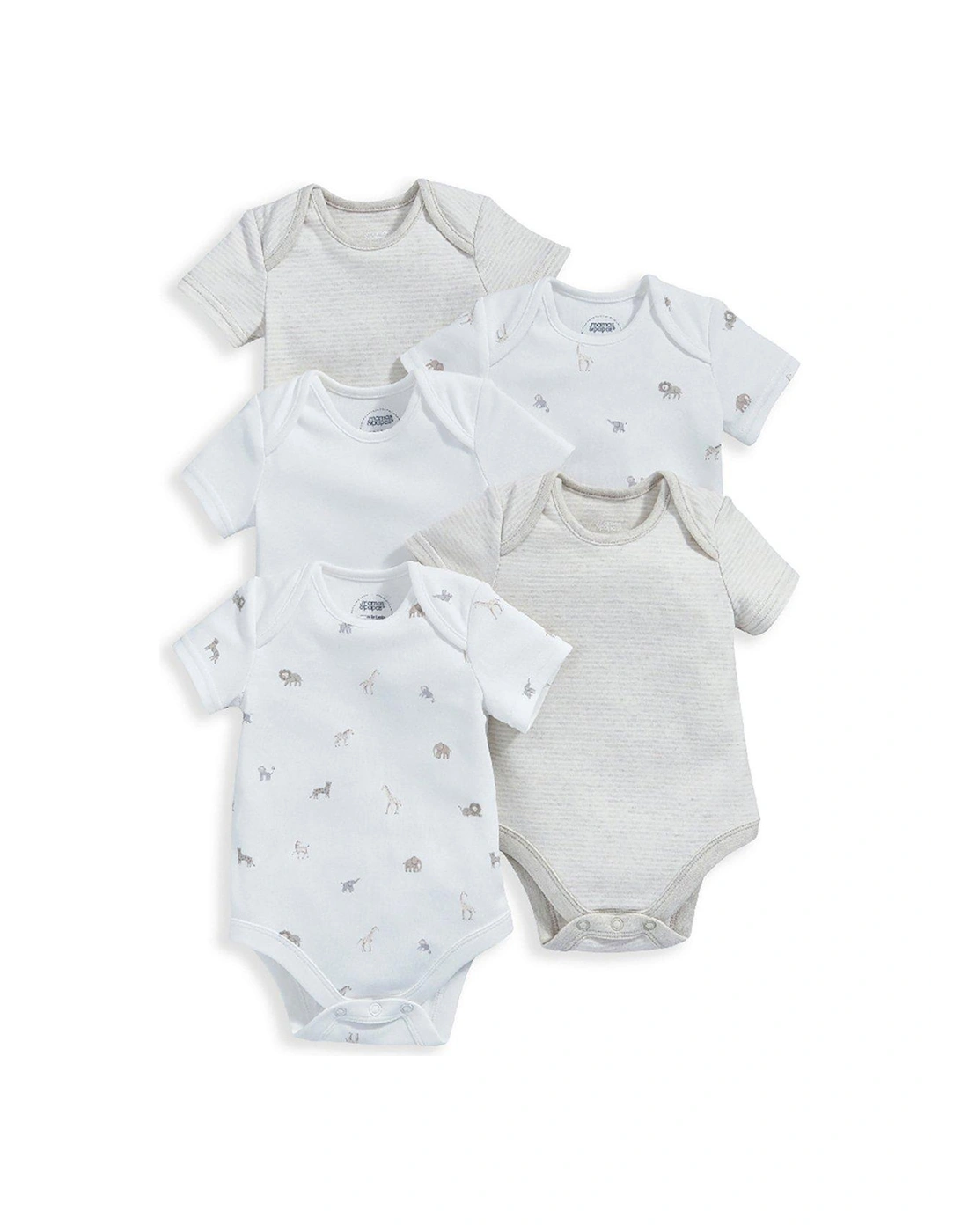 Unisex Baby 5 Pack Born Wild Short Sleeve Bodysuits - Sand, 2 of 1