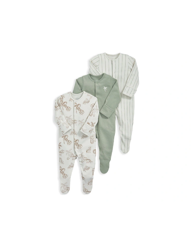 Baby Boys 3 Pack Jungle Sleepsuits - Beige