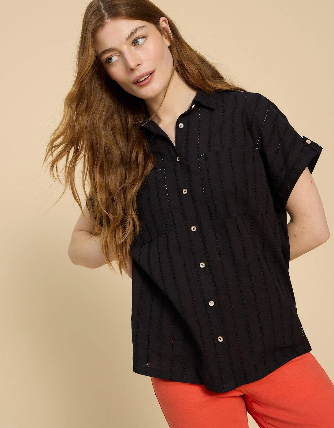 Ellie Cotton Broderie Shirt - Black, 2 of 1
