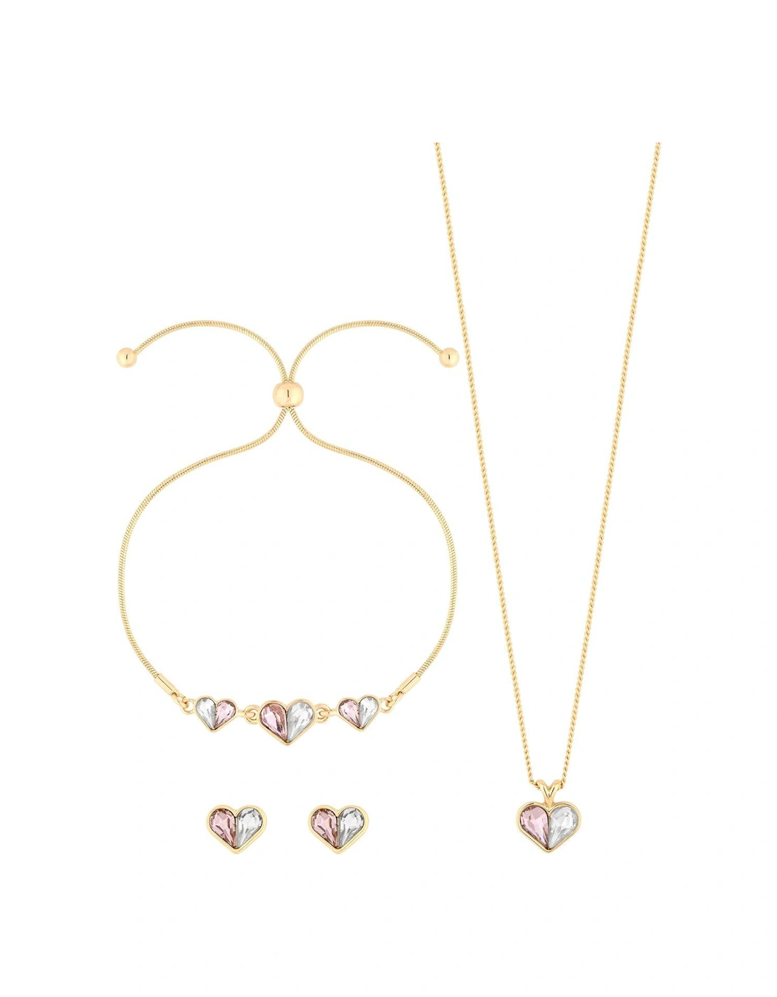 GOLD PLATE PINK AND CRYSTAL HEART TRIO SET