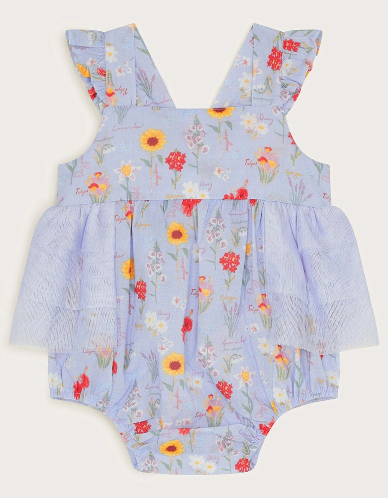 Baby Girls Floral Mesh Romper - Blue