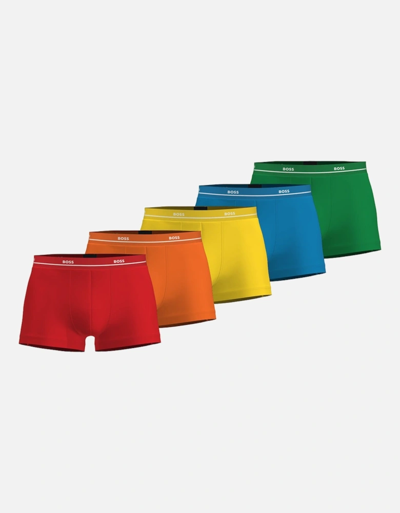 5-Pack Classic Boxer Trunks, Red/Orange/Yellow/Green/Blue