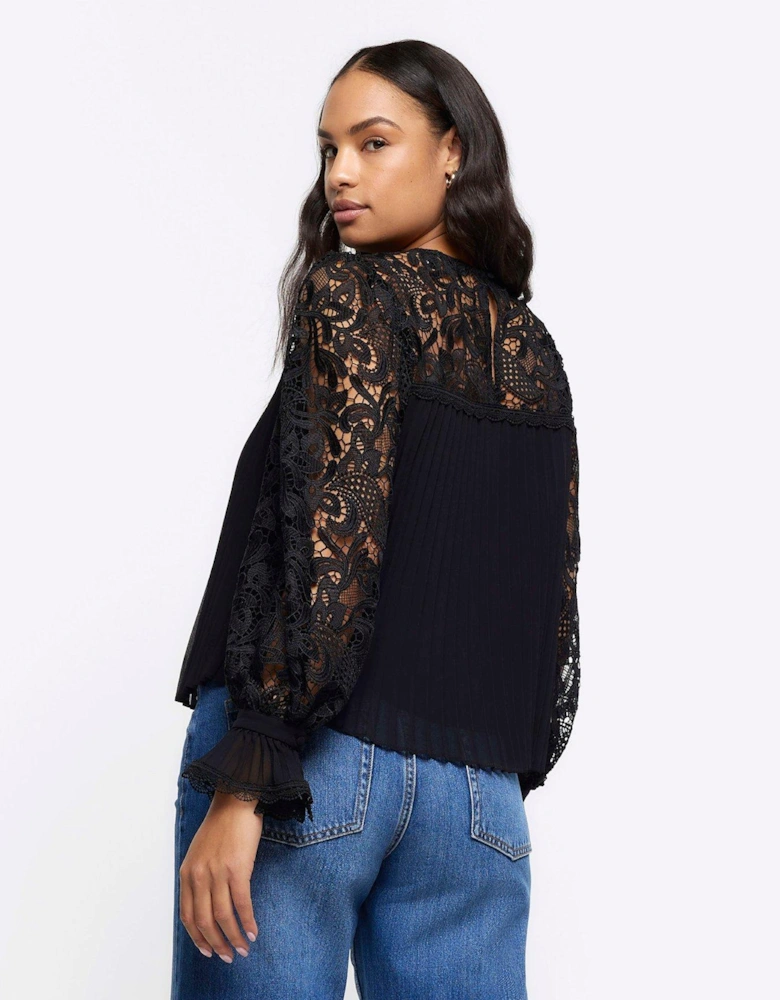 Pleated Lace Blouse - Black