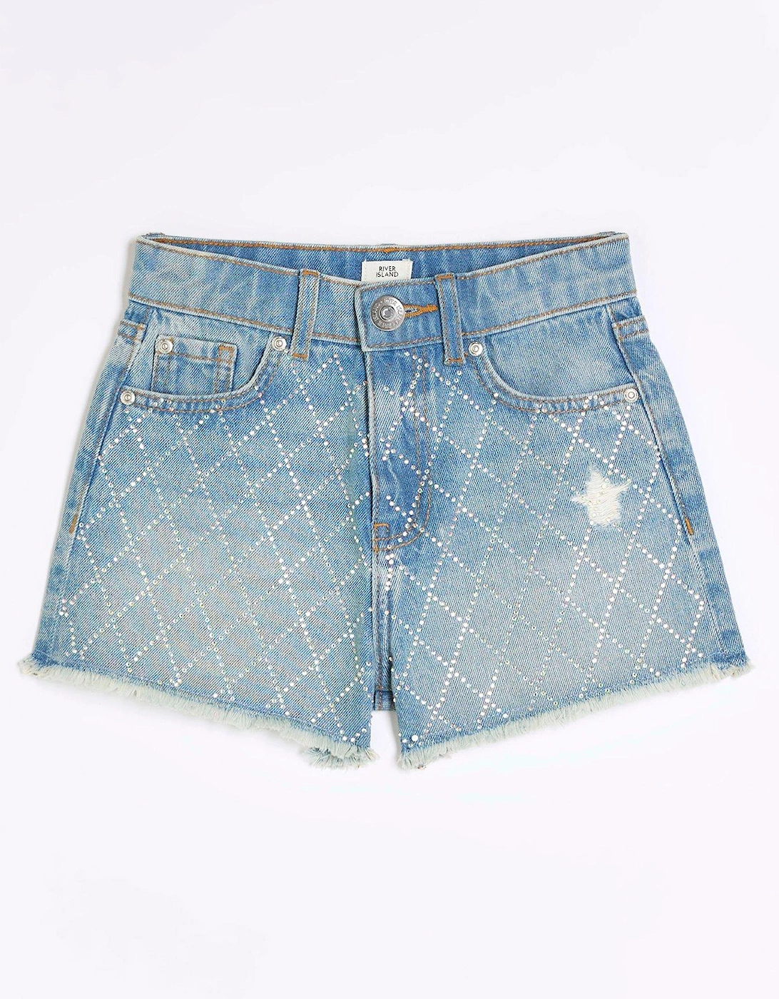 Girls Diamante Denim Shorts - Blue, 5 of 4