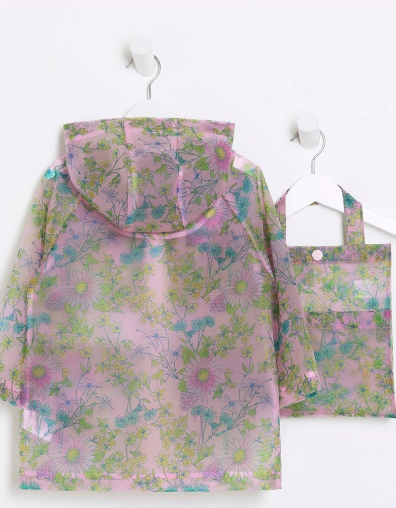 Mini Mini Girls Floral Rain Coat And Bag Set - Pink