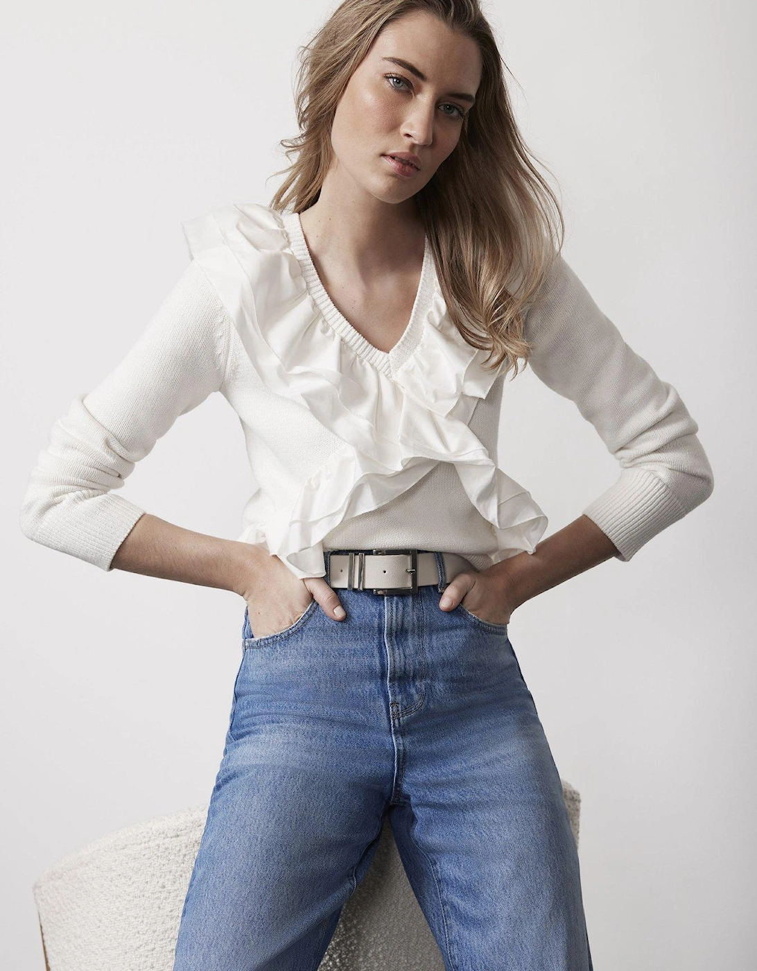 White Ruffled Cropped Jumper, 2 of 1