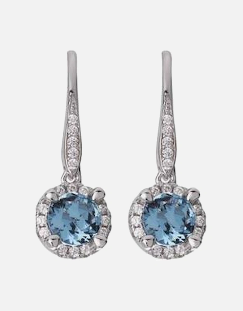 Silver blue drop earrings encrusted with CZ