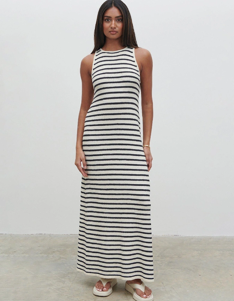 Ocean Stripe Knitted Midaxi Dress - Cream