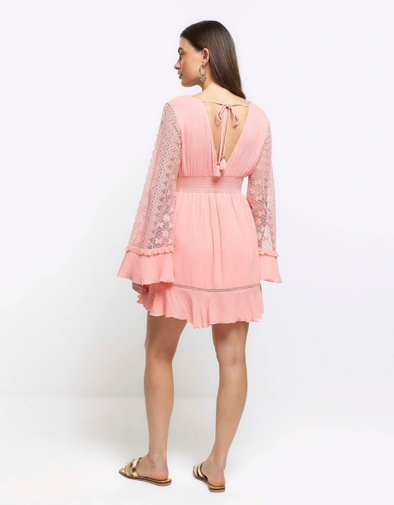 Angel Sleeve Mini Dress - Coral