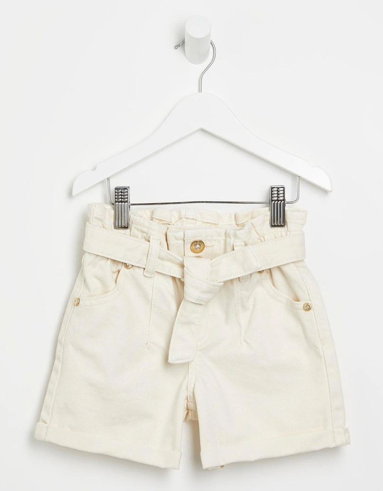 Mini Mini Girls Paperbag Belted Shorts - Cream