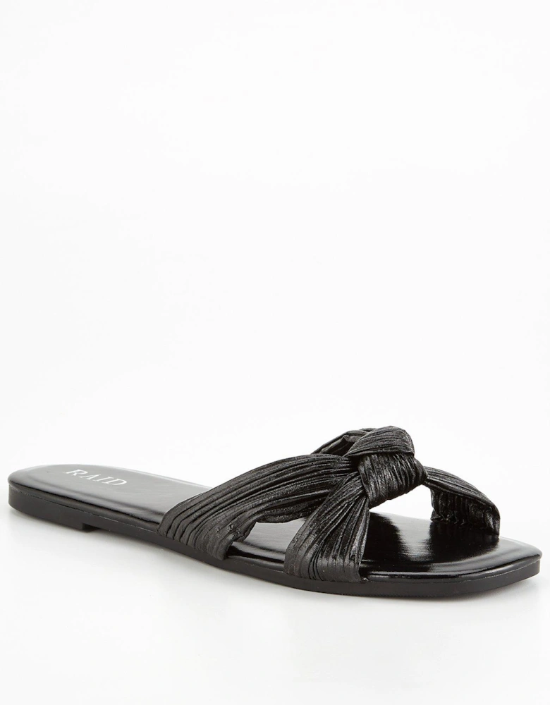 Wide Fitting Farrah Knot Front Metallic Sandal - Black