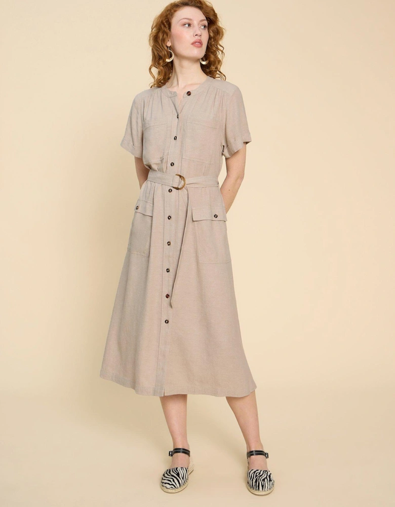 Hazel Linen Blend Shirt Dress - Beige