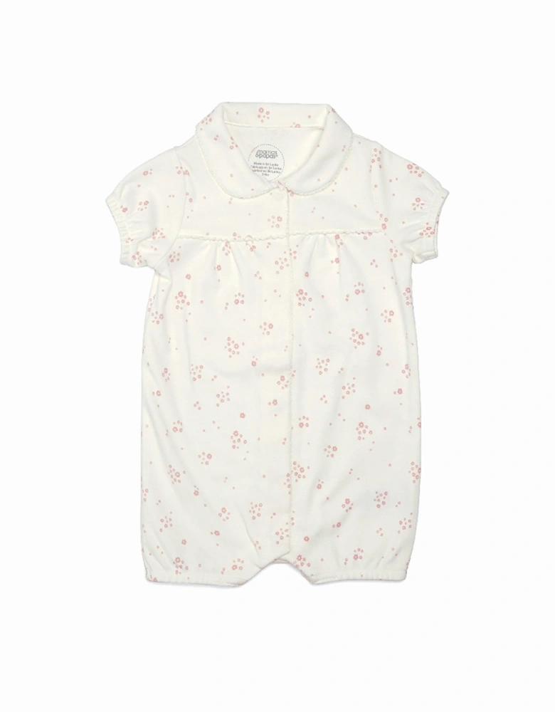 Baby Girls Ditsy Collar Pyjama Romper - White