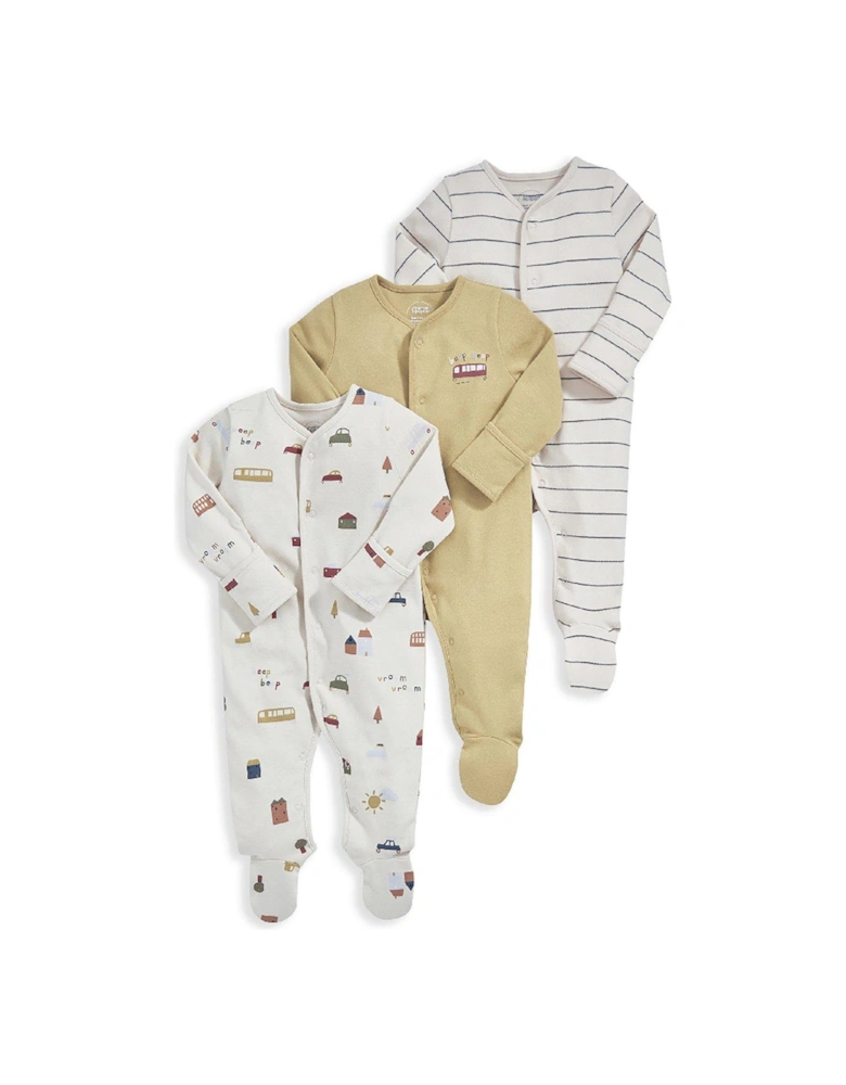 Baby Boys 3 Pack Transport Sleepsuits - Yellow