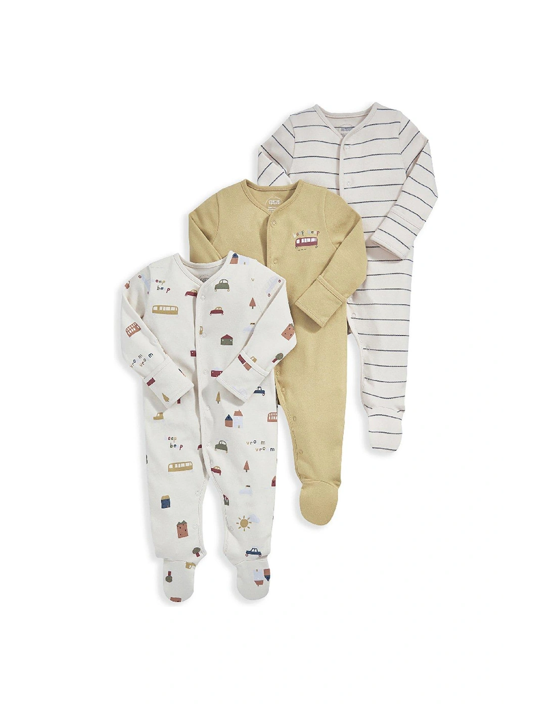 Baby Boys 3 Pack Transport Sleepsuits - Yellow, 2 of 1