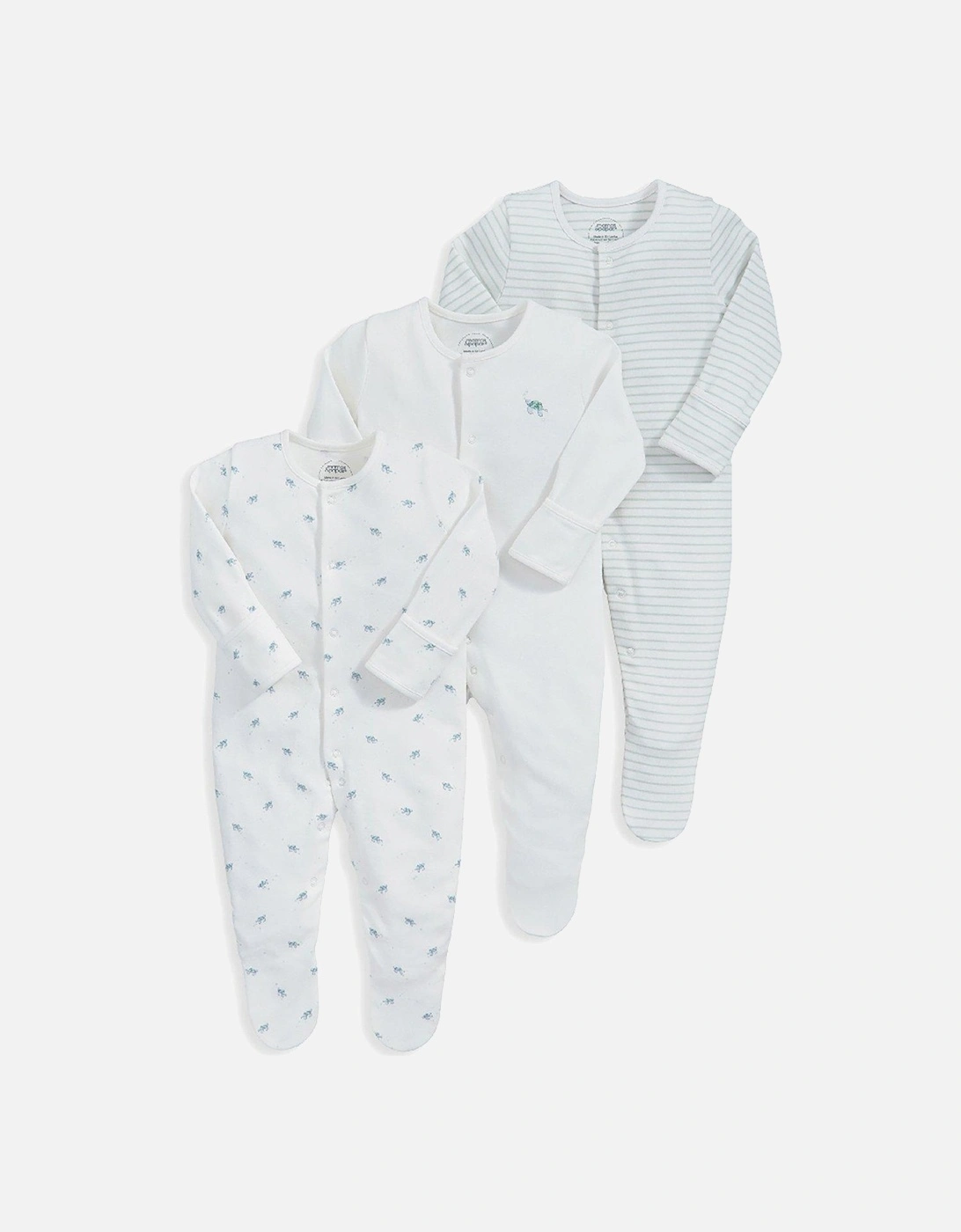 Baby Boys 3 Pack Turtle Sleepsuits - Blue, 2 of 1