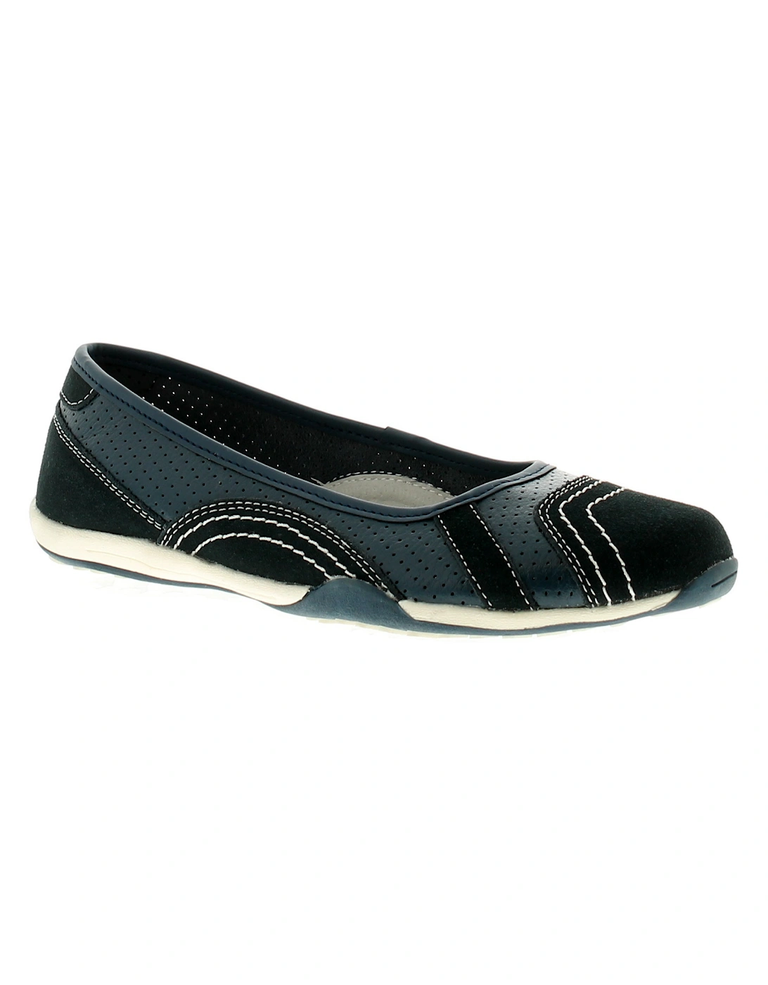 Womens Flat Shoes jackie leather Slip On navy UK Size, 6 of 5