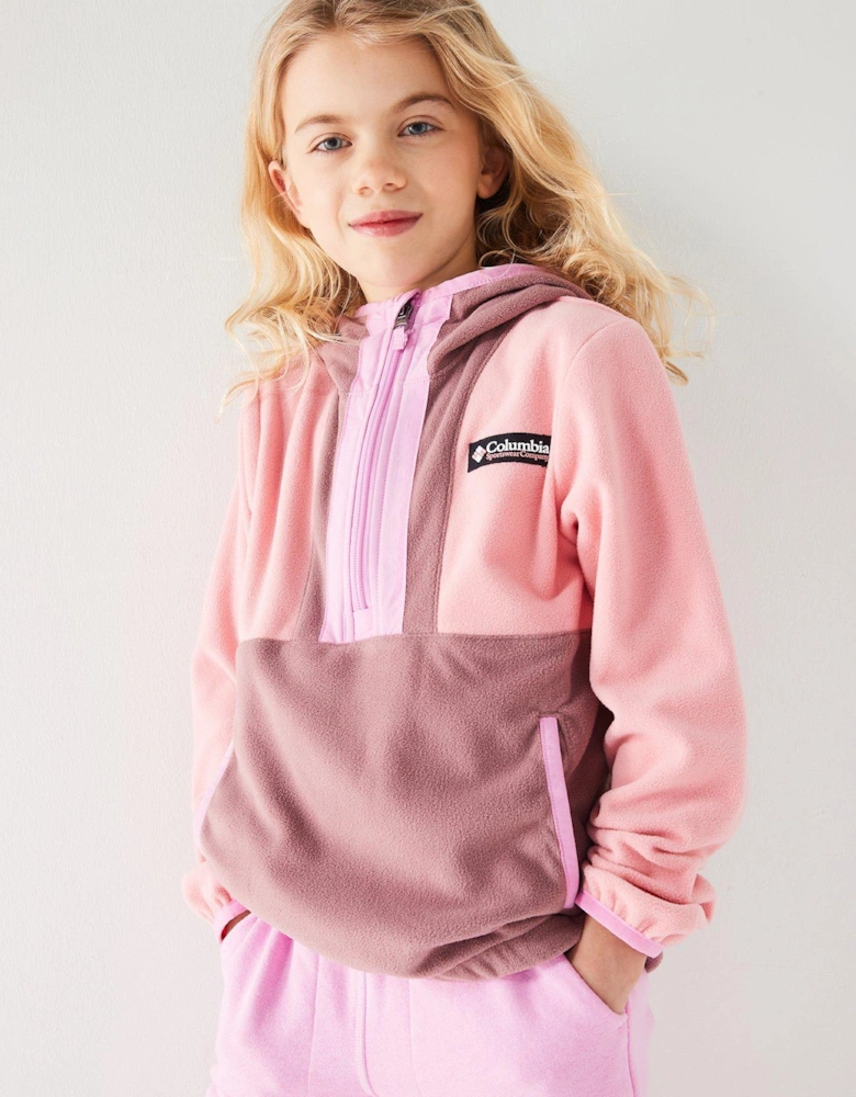 Youth Unisex Back Bowl Lite Half Zip Hoodie - Pink