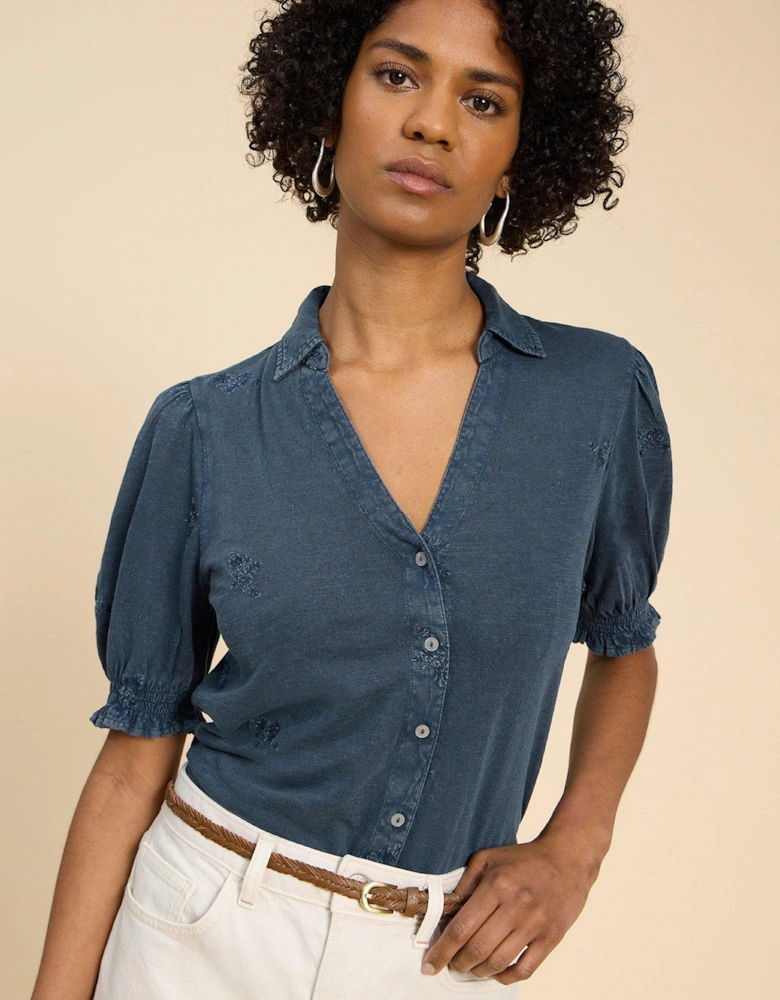 Penelope Embroidered Shirt - Blue