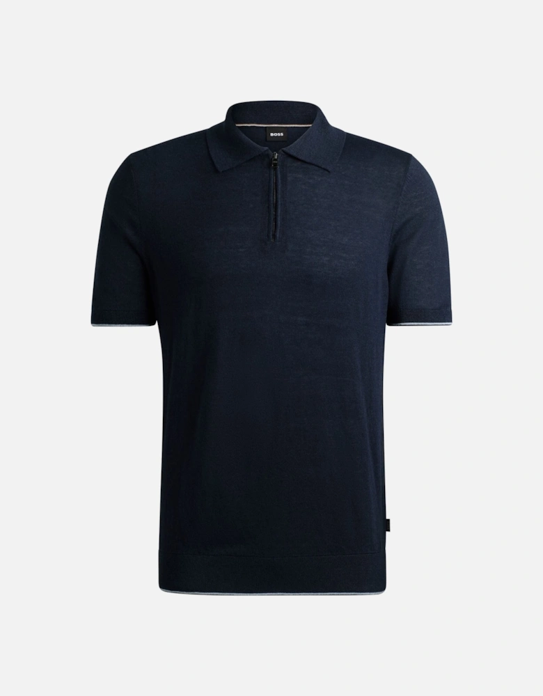 Boss Trieste Half Zip Short Sleeved Polo Shirt Dark Blue