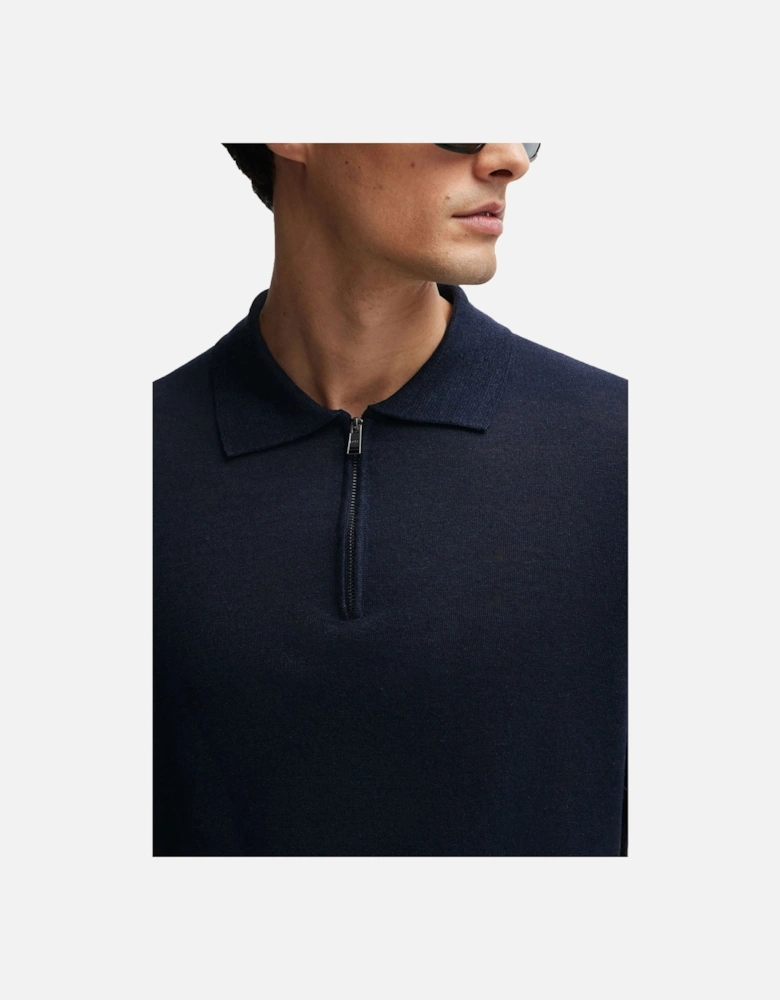 Boss Trieste Half Zip Short Sleeved Polo Shirt Dark Blue