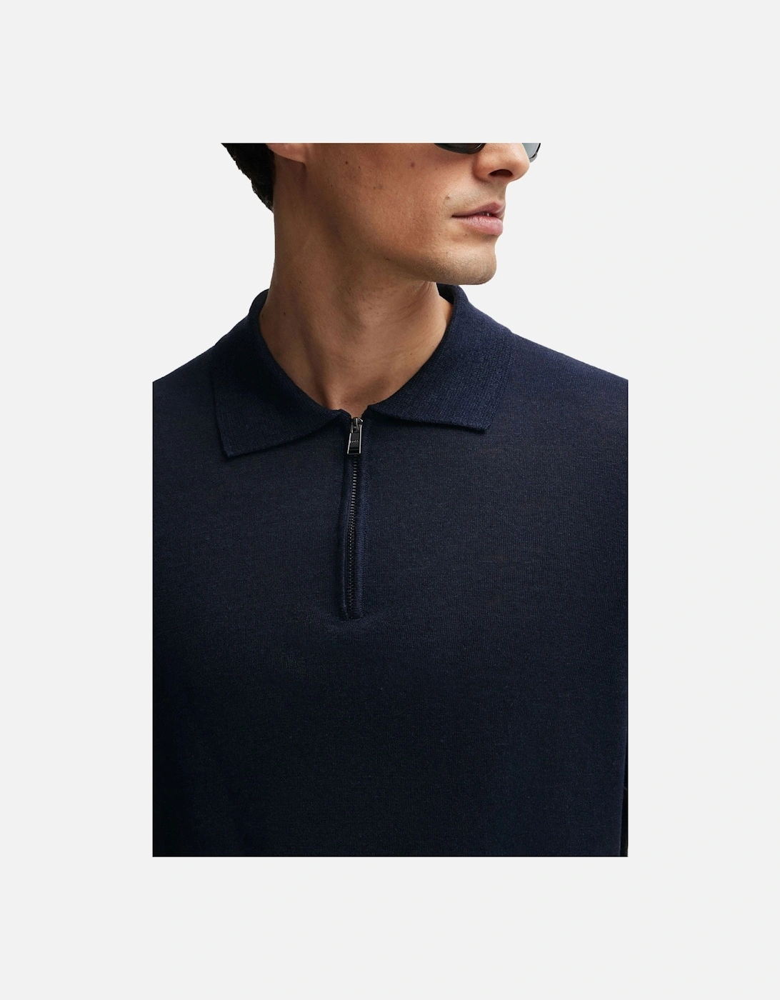 Boss Trieste Half Zip Short Sleeved Polo Shirt Dark Blue