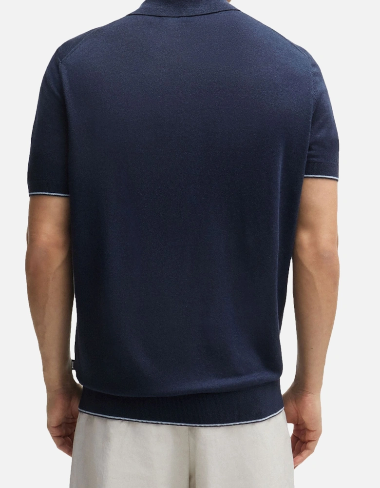 Boss Trieste Half Zip Short Sleeved Polo Shirt Dark Blue