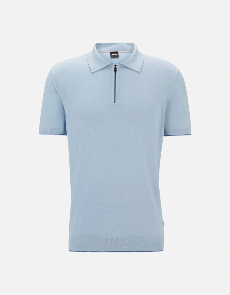 Boss Trieste Half Zip Short Sleeved Polo Shirt Light Pastel Blue