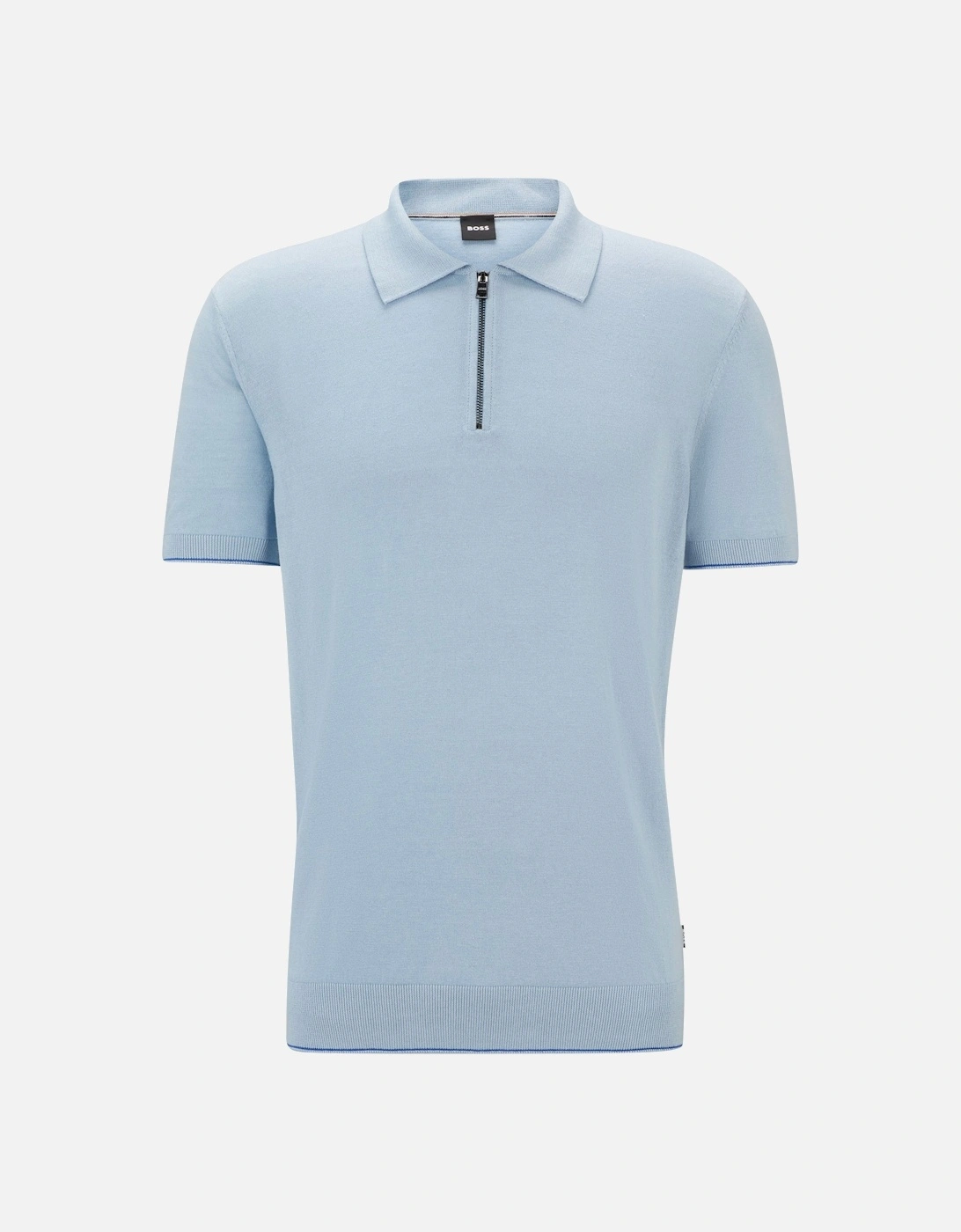 Boss Trieste Half Zip Short Sleeved Polo Shirt Light Pastel Blue, 4 of 3