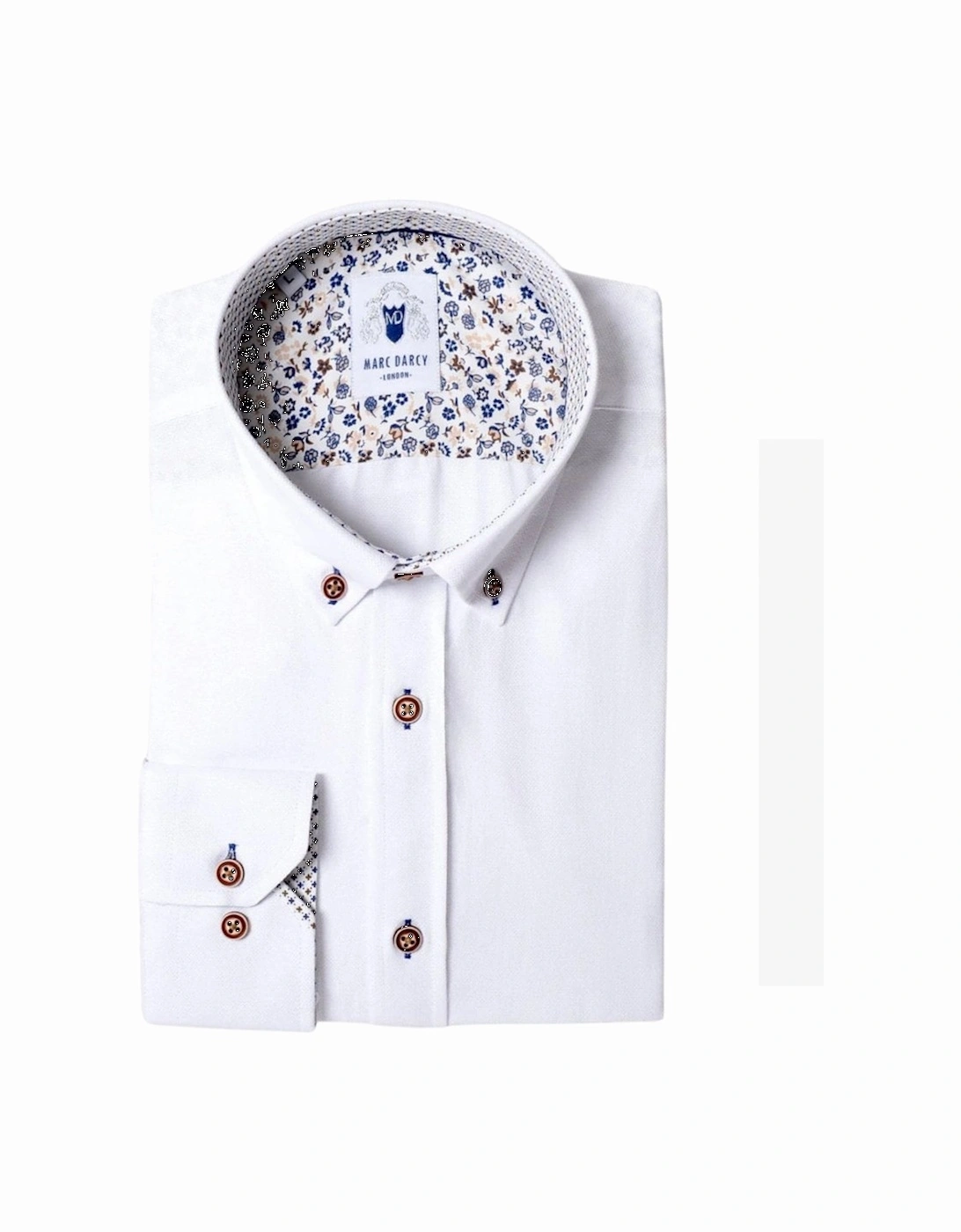 Charlie Oxford Long Sleeve Shirt - White with Tan buttons, 7 of 6