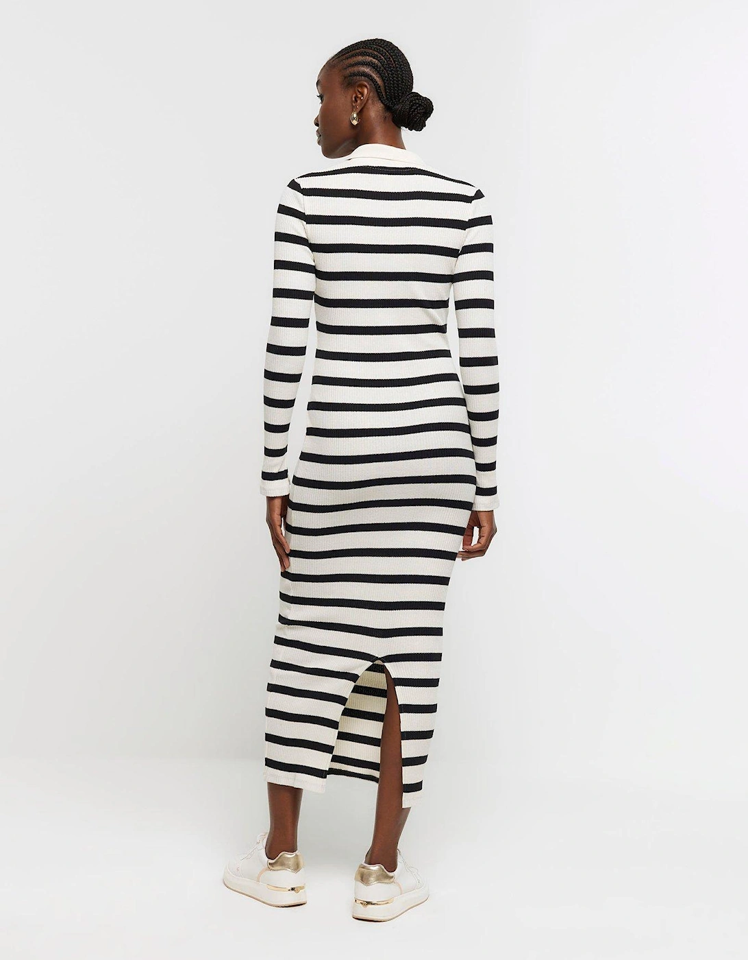 Ribbed Striped Sleeveless Midi Dress - Black/White