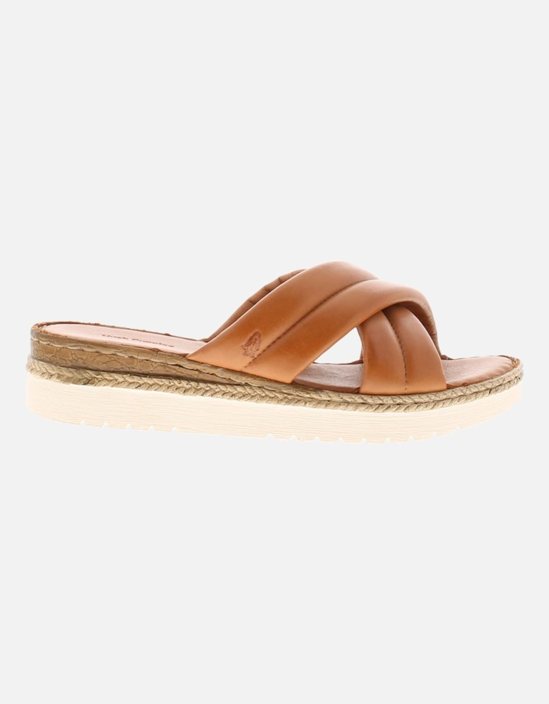 Womens Sandals Wedge Samira Leather Slip On tan UK Size
