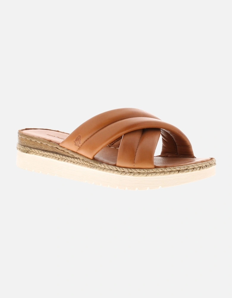Womens Sandals Wedge Samira Leather Slip On tan UK Size