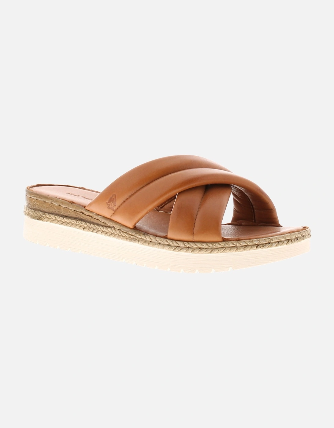 Womens Sandals Wedge Samira Leather Slip On tan UK Size, 6 of 5