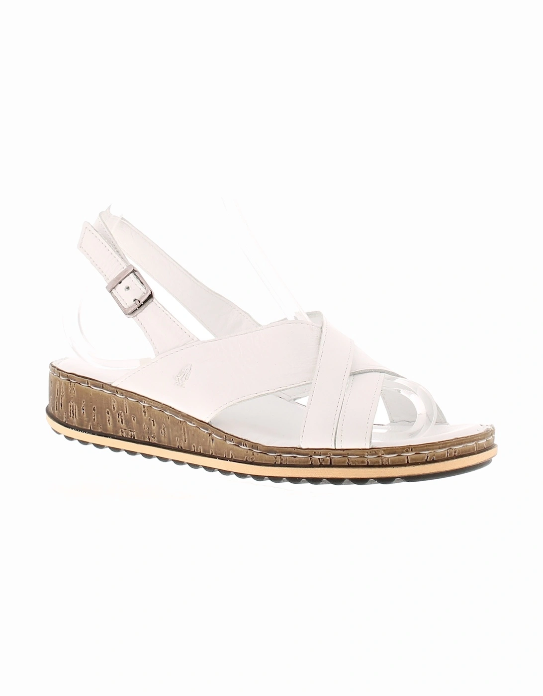 Womens Sandals Low Wedge Elena Leather Buckle white UK Size, 6 of 5
