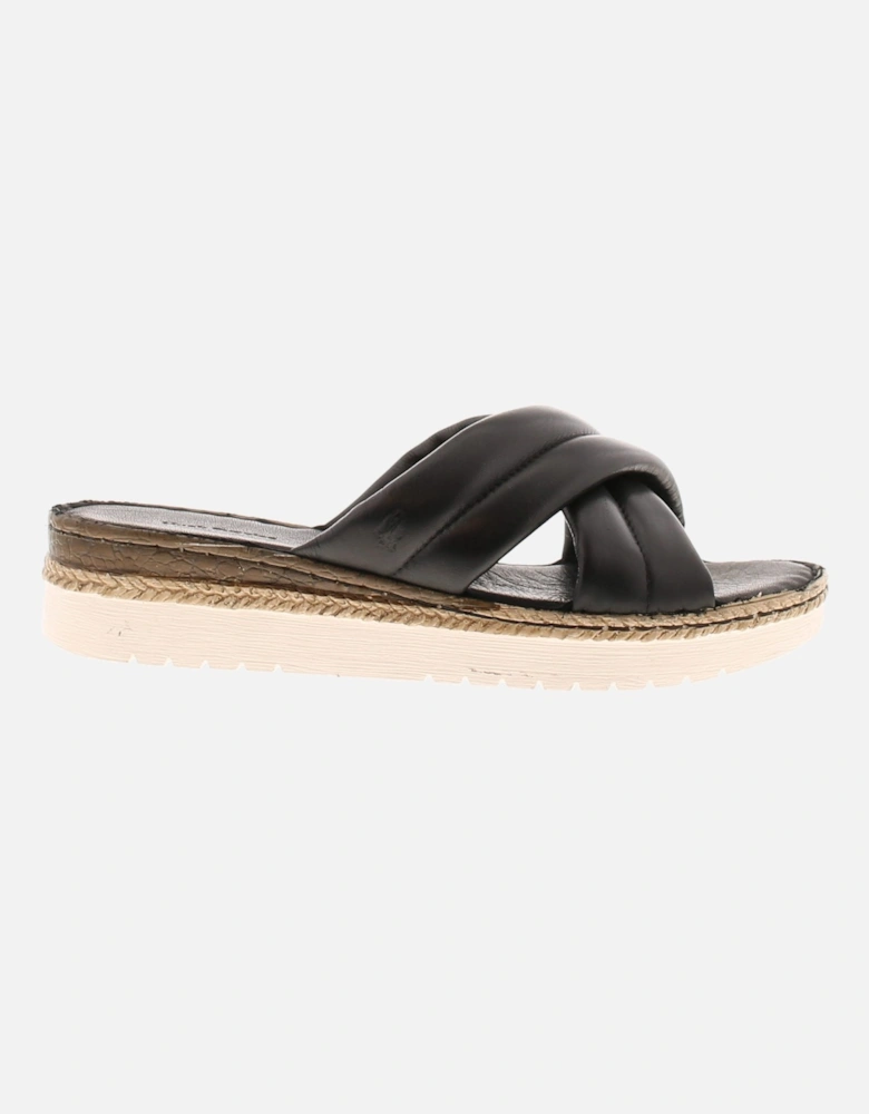 Womens Sandals Wedge Samira Leather Slip On black UK Size