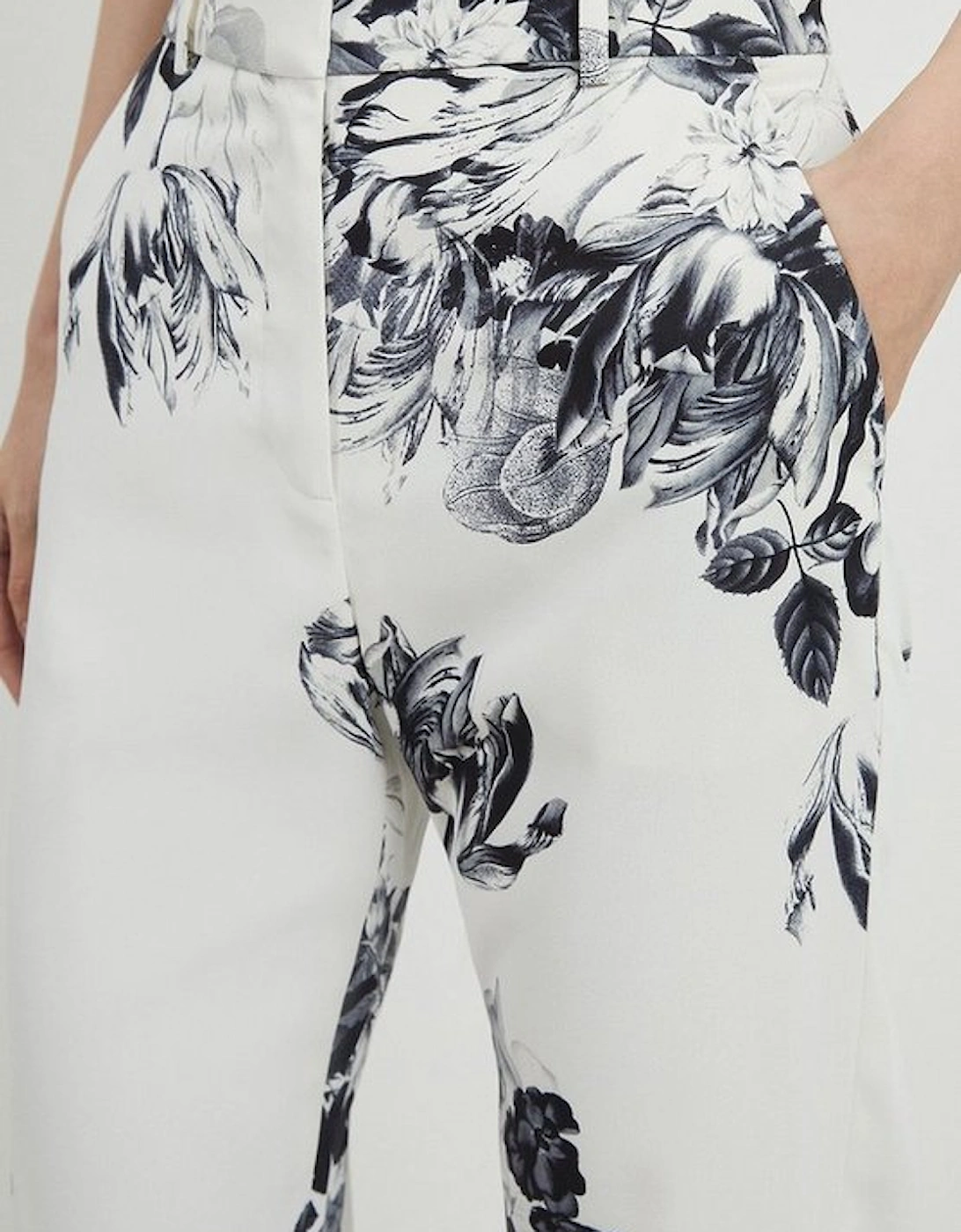 Tailored Crepe Printed Mono Floral Slim Leg Tailored Trousers