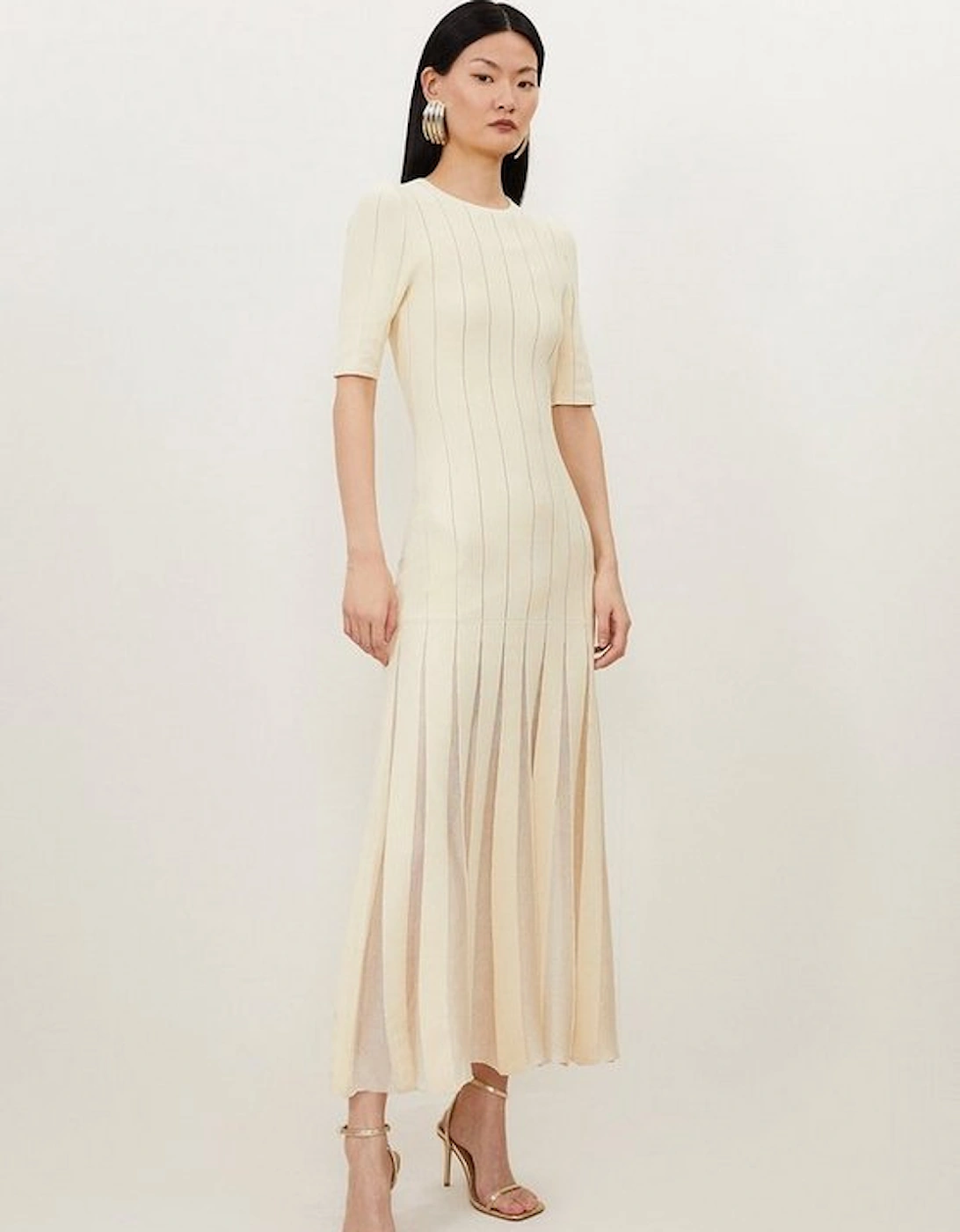 Viscose Blend Filament Full Skirt Knit Midi Dress, 5 of 4