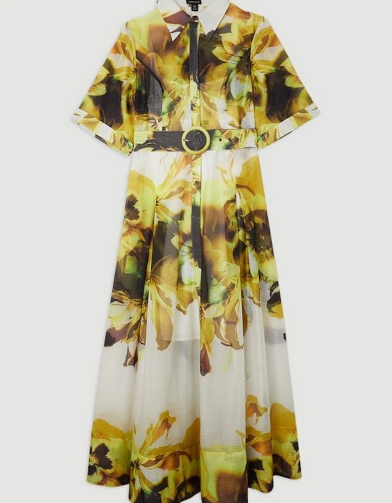 Photographic Floral Organdie Midaxi Shirt Dress