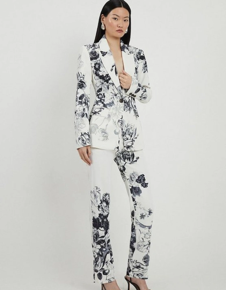 Tailored Crepe Printed Mono Floral Single Breasted Blazer