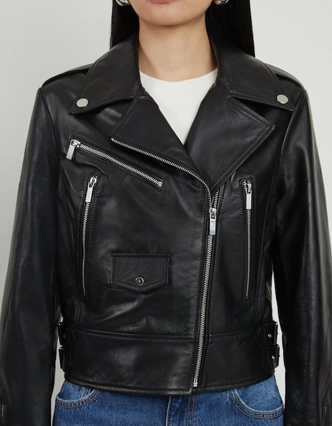 Leather Pocket Detail Biker Jacket