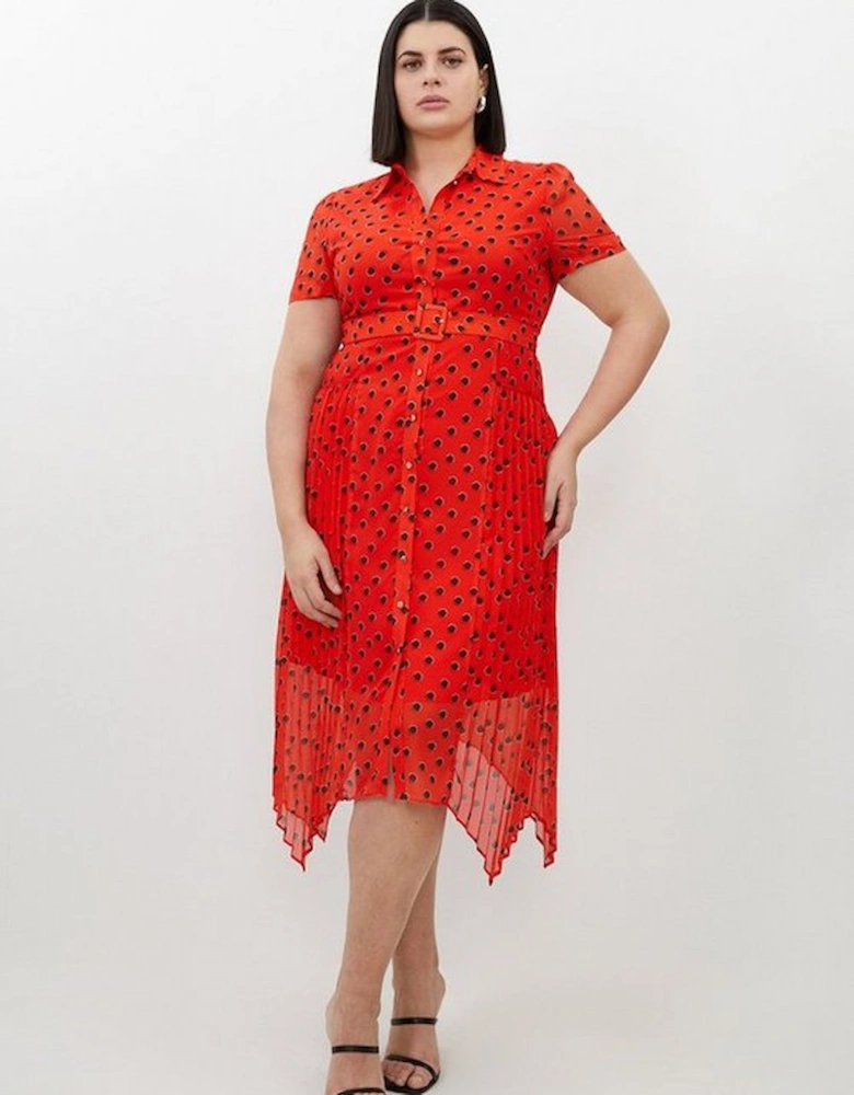 Plus Size Spotty Pleated Georgette Woven Shirt Midi Dress