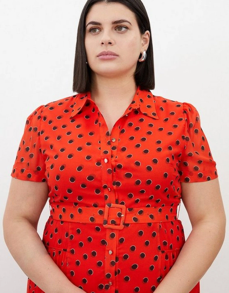 Plus Size Spotty Pleated Georgette Woven Shirt Midi Dress