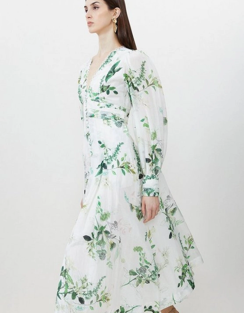 Silk Cotton Spring Floral Plunge Woven Maxi Dress