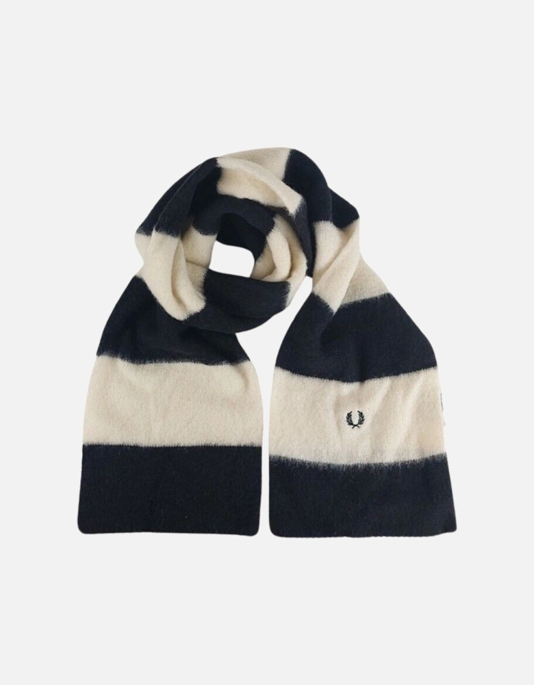White and Black Striped Wool Scarf